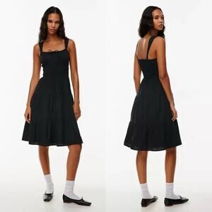 Sunday Best Black Smocked Martine Midi Dress Womens Size XS